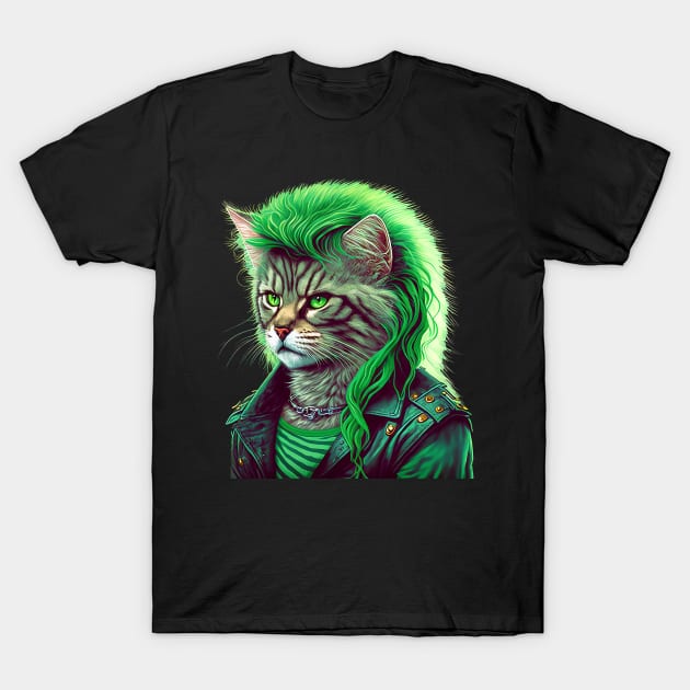 80s Heavy Metal Cat With Mullet T-Shirt by DankFutura